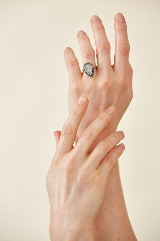 Sterling Silver pearshaped Polki Ring