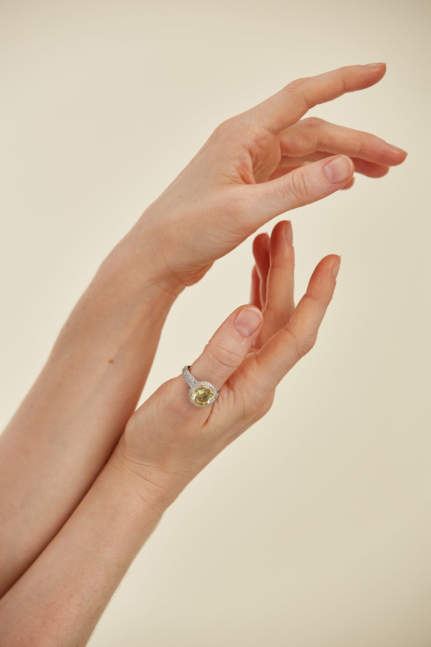Platinum "Sunveil" Yellow Quartz & Diamond Ring