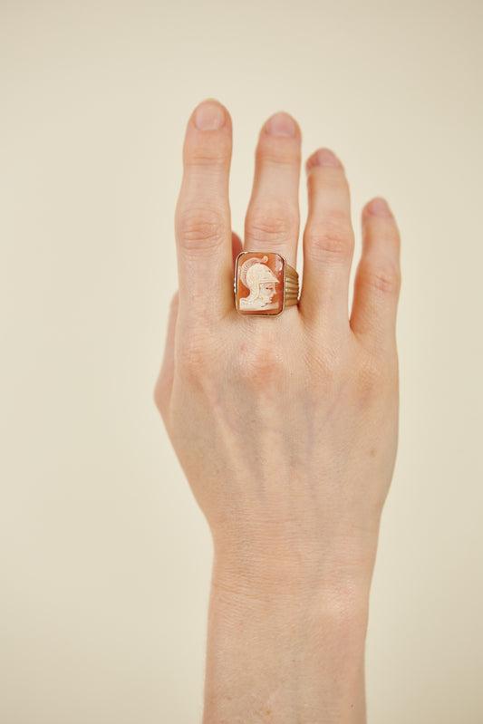 Gold plated rectangular "warrior" shell cameo