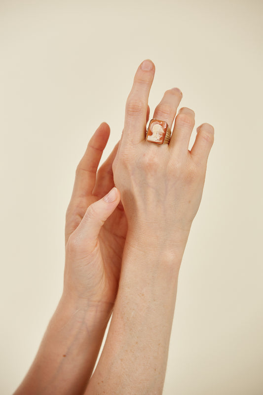 Gold plated rectangular "warrior" shell cameo