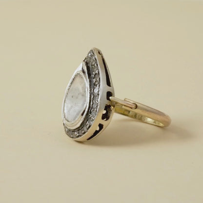 Sterling Silver pearshaped Polki Ring