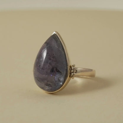 9 Kt Gold "Indigo Drift" Opaque Cabochon Tanzanite Ring
