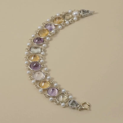 9 Kt & Sterling Silver "Harvest Light" Gemstone & Pearl Bracelet that evokes abundance and warm, glowing tones; earthy but refined.