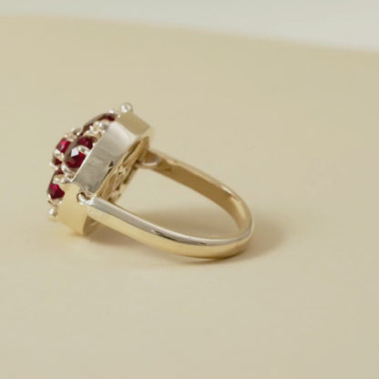 9K Rellow Gold Garnet Cluster Ring