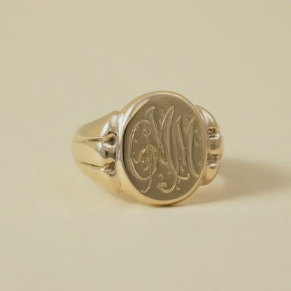 18K Gold Engraved Signet Ring